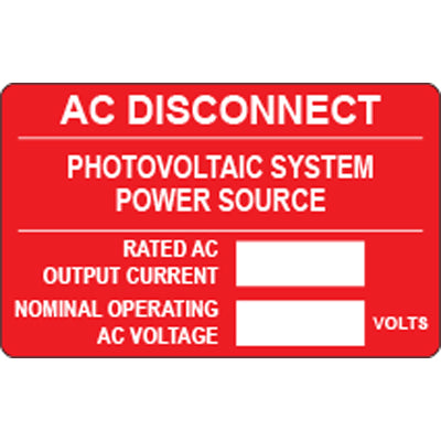Solar Label - AC Disconnect Photovoltaic System Power Source