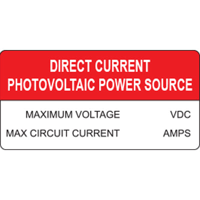 Solar Label - Direct Current Photovoltaic Power Source