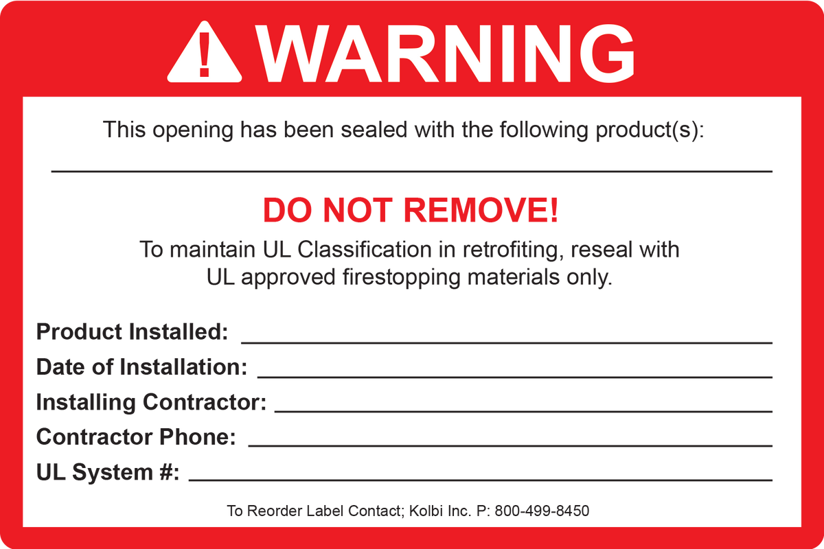 STANDARD FIRESTOPPING LABELS Kolbi Pipe Marker Co.